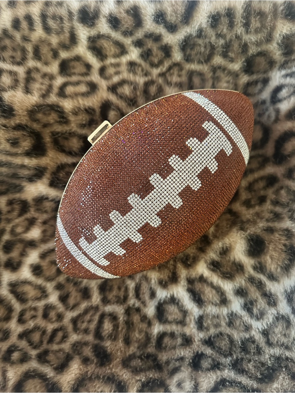 Crystal Embellished Football Clutch - Brown